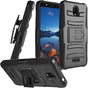 for Cricket Icon 2 (2020 Version) U325AC - Phone Case w/Belt Clip Holster - CV1 Black
