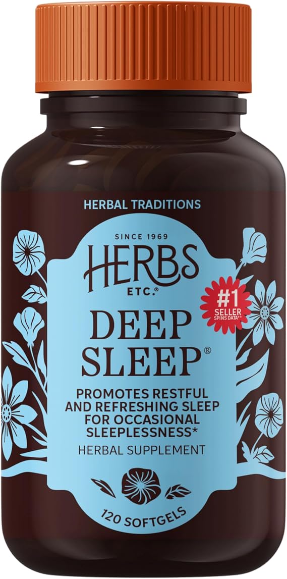 Herbs Etc. Deep Sleep Softgels - Holistic Rest Supplement for Restful Sleep - Chamomile, Lemon Balm Extract & Passionflower - Melatonin-Free, Gluten-Free - 120 Count (120 Servings)