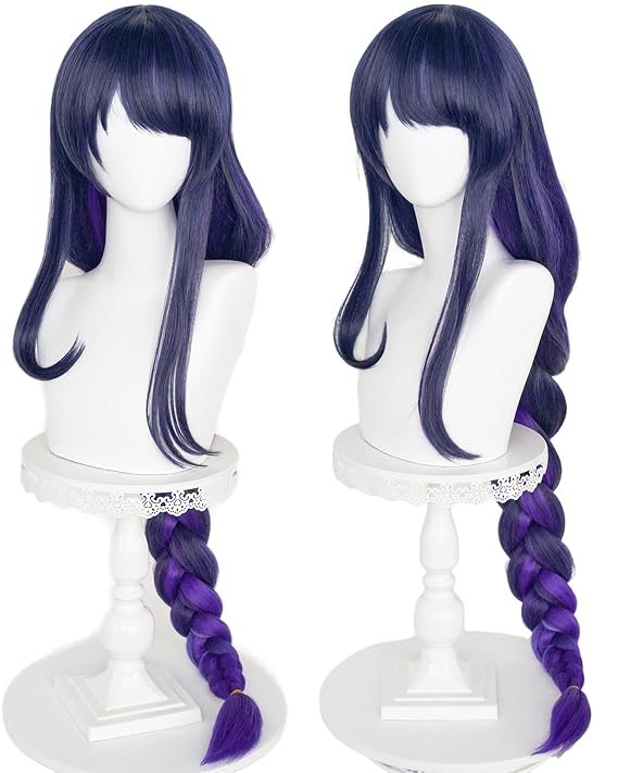 Raiden Shogun Cosplay Wig 39'' Long Dark Purple Braided Anime Wig for Women