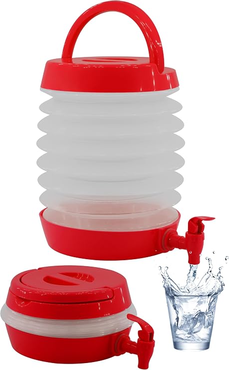 Telvesse Musluklu Katlanır Su Bidonu – Taşınabilir Katlanabilir Su Sebili, Kamp Piknik Outdoor Su Sürahisi, Akordiyon Tasarım Su Kovası, Damacana İçecek Şişesi (Kırmızı)