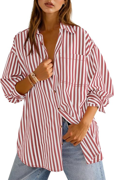 Cicy Bell Womens Striped Button Down Shirts Long Sleeve Collared Blouses