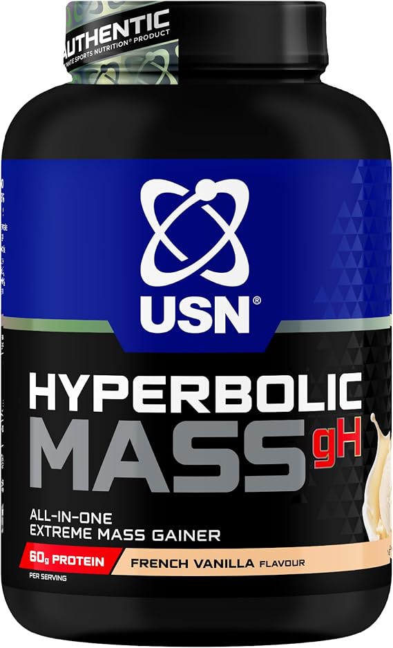 USN Hyperbolic All in One Mass (2000g) Vanilla - Weight Gainer - with Creatine | 1,134kcal | 60g 6-Stage | Carb10 & Palatinose | 9.3g BCAAs | Glutamine, HMB & Creatine | Beta-Alanine | Hardgainer Size Stack