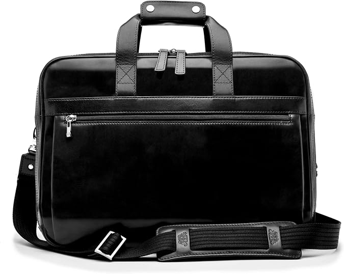 Bosca Old Leather Messenger Bag, Vintage Style Laptop Briefcase for Men, Multiple Pockets, Ideal for Office & Travel