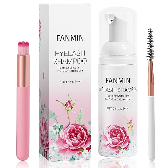 Eyelash Extension Cleanser 60ml +Mascara Wand+ Brush Eyelid Foaming Cleanser,Eyelash Wash and Lash Bath for Extensions,Paraben & Sulfate Free,Makeup Remover,Salon and Home use(60ml/2fl.oz)