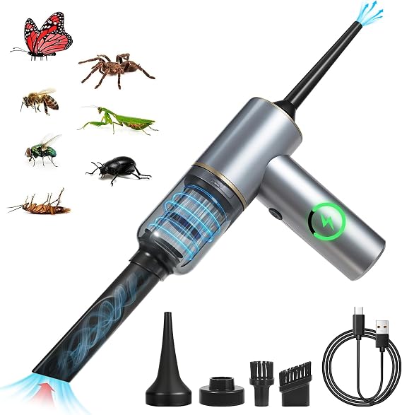 2026 Upgraded Bug Vacuum Catcher,Portable Handheld Car Vacuum Cordless Cleaner with Strong Suction, Rechargeable Mini Bug Sucker for Spider Insect Beetle for Car Home Office Garden