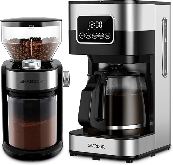 SHARDOR Electric Burr Coffee Grinder Bundle with 10-Cup Programmable Coffee Maker