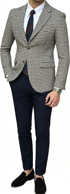 Men's Blazer Plaid Two Buttons Business Suit Jacket