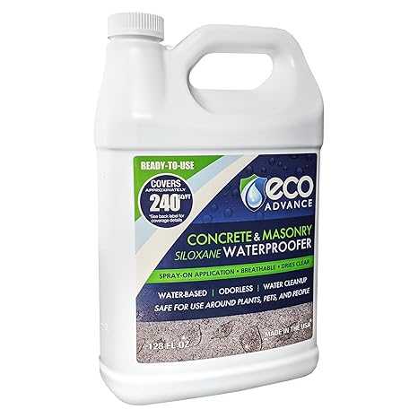 Eco Advance Concrete/Masonry Siloxane Odorless Spray-On Application Waterproofer, Safe for Use Around Plants, Pets, and People, 1 Gallon