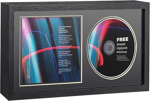 CD Display Frame 13x7 Inch, Shatter-Resistant Solid Wood Case for Signed Discs & Albums, Wall Mount or Tabletop Music Decor with Plexi Glass, Idea Gift for Music Fans (Black)