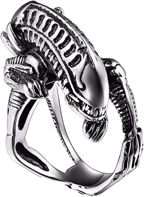 EC Trading Alien Xenomorph 3D Silvertone Metal Band Finger Ring