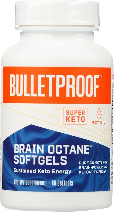 Bulletproof Brain Octane Softgels, 60 Count - 100% Pure C8 from Coconut | Pure C8 MCT Oil for Sustained Energy