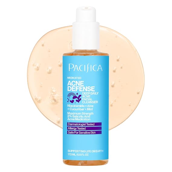 Pacifica Acne Defense Face Wash - Deep Pore Purifying Face Cleanser - w/ 2% Salicylic Acid, Pore Reducing Niacinamide & Inflammation Reducing Cucumber - for Sensitive Skin Vegan Dermatologist Tested