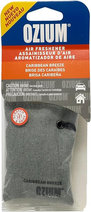 Ozium Scented Sachet Car Air Fresheners and Odor Eliminator for Car, Home Closets, Shoes, and Suitcases (Caribbean Breeze, 1 Pack)