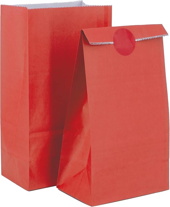 Time to Sparkle 20PCS Party Paper Bag Kraft with 24 Stickers(Red) | Party Gift Sweet Bags for Class Party Favors Birthday Wedding Christmas Halloween, 130X80X240mm