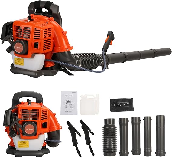 52CC Backpack Leaf Blower, 2 Stroke Gas Powered Leaf Blower, 550CFM 3HP Heavy Duty Gas Blower for Large Yards, Gutter,Garden, Farms, Snow Blower for Outdoor (550CFM 52CC) (Orange)