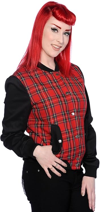 Classic Punk Red Tartan & Black Zip Up Short Jacket (Size L)