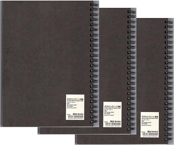 MUJI Double Ring Blank Notebook A5-size Unruled 80sheets - Pack of 3books