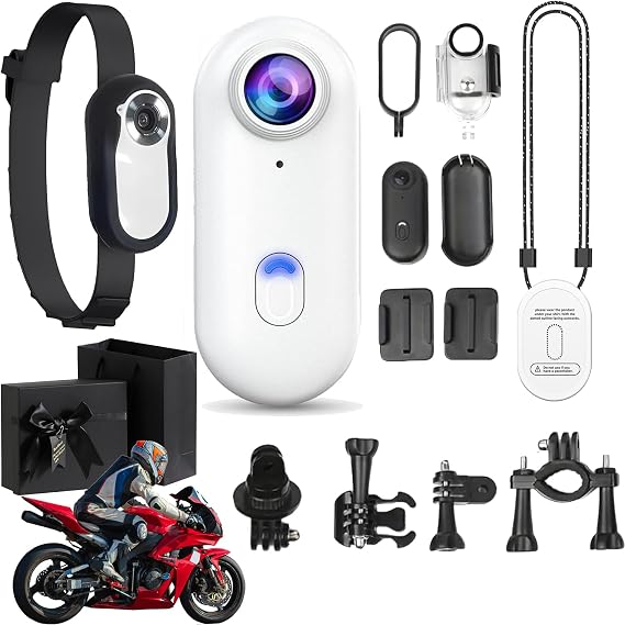 HD Action Camera, POV Pro Camera 4k Mini Action Camera Clip on for Shirt, Portable Body Cam Wearable Video Recorder, Mini Thumb Body Cam for Motorcycle Ski Baseball (White, 4K)