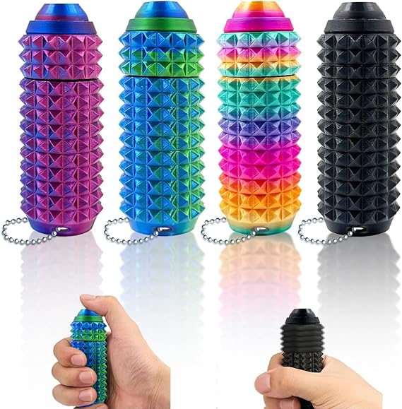 Little Ouchies Pain Fidget (4 Stücke) Mit Clicker Schaltfläche & Spinner Pain Stim Spiky Grippie Keychain ADHS Fidget Toys für Stressabbau Fokus Sensorik Spielzeug Geschenke Für Erwachsene (Laser)