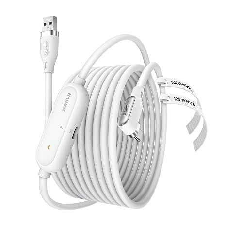 AMVR 16FT(5M) Link Cable with Charging Compatible with Meta Quest 3/3S/Pico 4 Accessories and PCVR/SteamVR. USB 3.0 to USB C Link Cable with 5Gbps Super Speed, Charge & Link Simultaneously