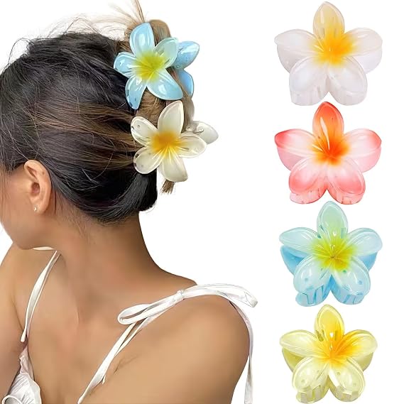 GQLV Flower Hair Claw Clips-4PCS Large Claw Clips for Thick Hair,Strong Hold Nonslip Hair Clips for Women,Hawaiian Flower Claw Clips,Cute Hair Clips,Banana Clip for Thin Hair,Hair Accessories for
