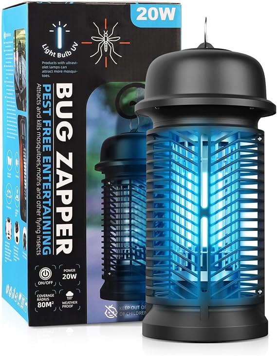 Bug Zapper Outdoor - Electric Mosquito Zapper with 4200V Powerful Grid and 20W UV Lamp,IPX4 Waterproof Mosquito Killer,Fruit Fly Traps for Home Backyard Camping Garden (20W)