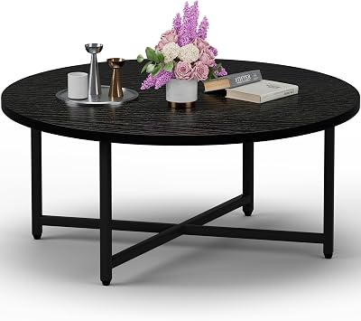 FAMIDGE Coffee Table, 31.5" Round Black Coffee Table for Living Room, Center Tables for Family & Office Use, Outdoor Coffee Tables Round, Large Black (31.5" D x 17.7" H)