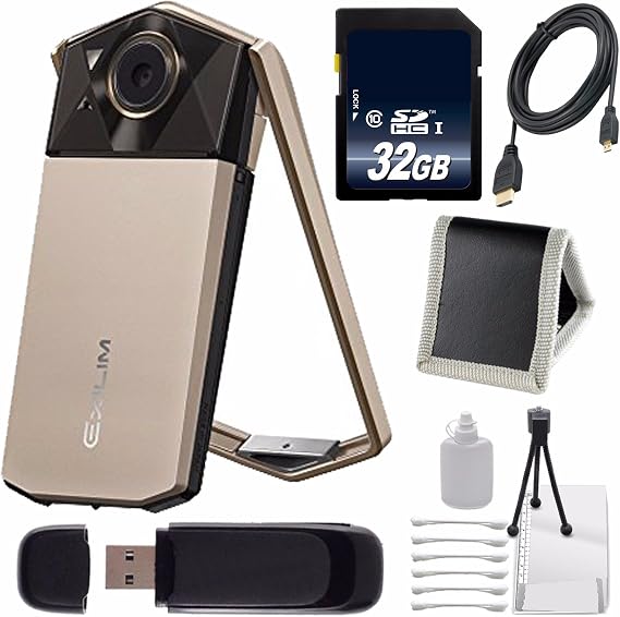 Casio Exilim EX-TR70 Selfie Digital Camera (Gold) (International Version) + 32GB Memory Card Bundle