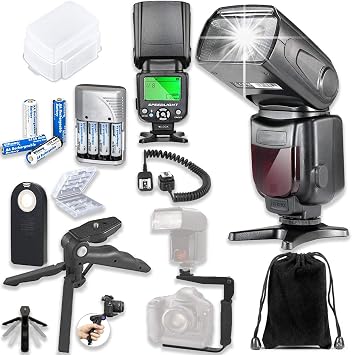 TTL Speed Light Flash for Canon DSLR Cameras Including EOS Rebel T3, T4, T6, T7, T1i, T2i, T3i, T4i, T5i, T6i, T7i with Soft Case + TTL Cord + L-Bracket Grip + 4 AA Batteries + Accessory Bundle