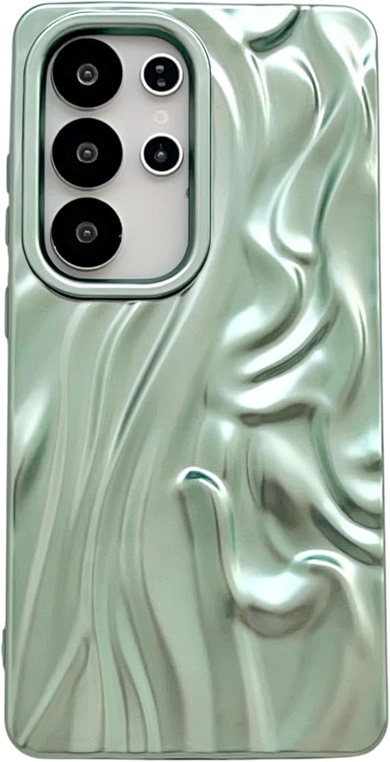 Caseative for S24 Ultra Case, Green | Pleated Water Ripple Chrome Wave Pattern Soft