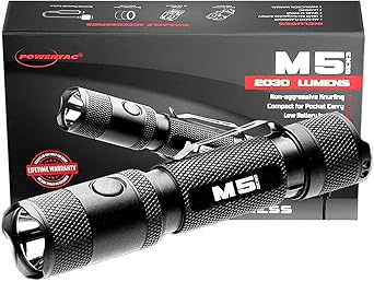 PowerTac M5-G3 2030 Lumens Rechargeable Tactical Flashlight, 330M Throw with Magnetic Charging and Dual Switch, LED Flashlight for Outdoor Emergency