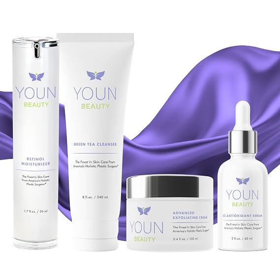 YOUN Beauty 2 Minutes 5 Years Younger Skin Care System by Dr. Anthony Youn Anti-Aging Skincare Set: Vitamin C Serum, Retinol Moisturizer, Green Tea Facial Cleanser & Wash-Off Exfoliating Cream