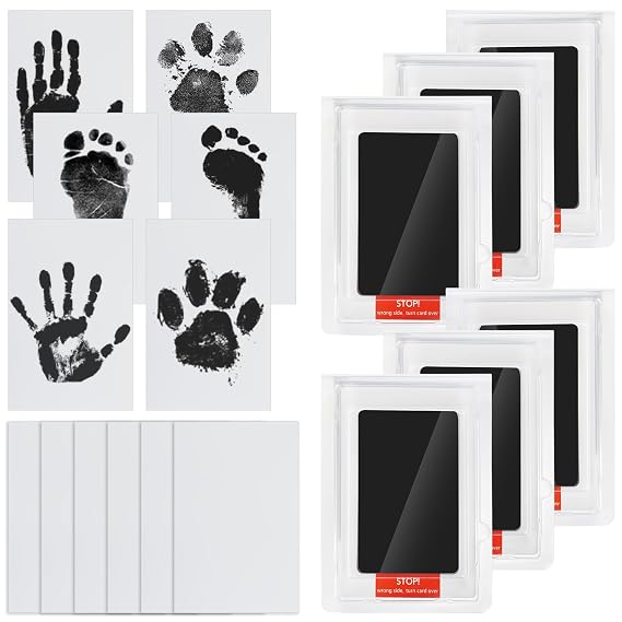Jazb 6-Pack Newborn Baby Inkless Hand and Footprint Kit, Ink Pad Paw Print kit for Dogs, Dog Nose Print Kit, Dog Paw Print Kit - Baby Footprint Kit with Clean-Touch, 12 Imprint Cards (Jet Black)