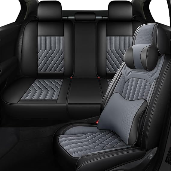 Car Seat Covers for Volvo XC40 Recharge Pure Electric 2021-2024, All Season Universal Leather Waterproof Breathable Protectors Interior Accessories with Airbag(Black&Gray,5 Seats Luxury)