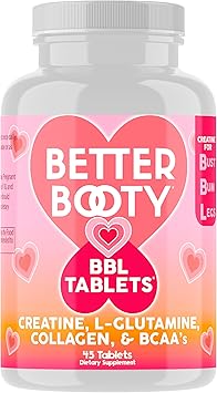Angry Supplements Better Booty Creatine Tablets for Women, Creatine Monohydrate Pills w. L-Glutamine, Collagen, BCAA's + Hydration Blend for Energy Focus Workout Fitness Support (45ct)