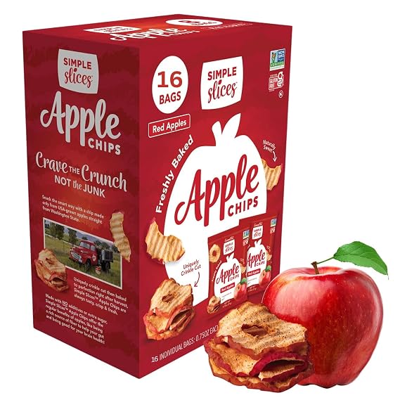 GourmetNut Simple Slices Baked Apple Chips (0.75 Ounce (Pack of 16 Bags), Red Apple)