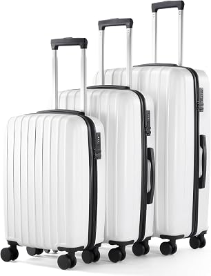 UrbanExporer Luggage Sets 3-Piece, ABSPC Lightweight Suitcase Set with Spinner Wheels, Large Checked Travel Suitcase for Family Travel, Business Trip, Suitcases Sets 20 24 28 Inch, White