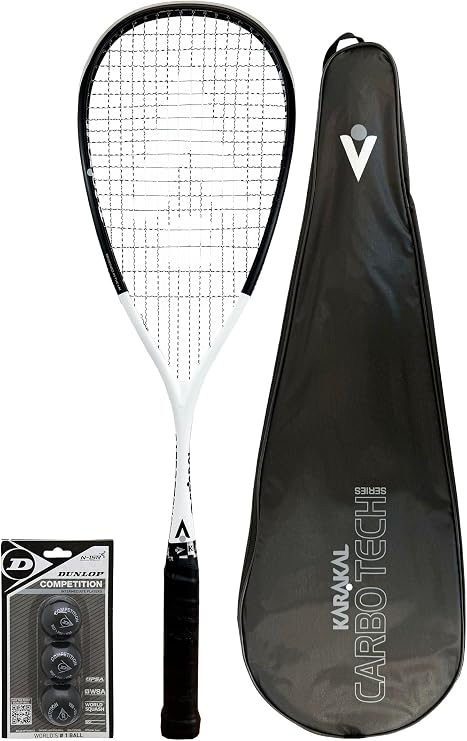 Karakal Carbo Tech 115 Graphite Squash Racket, inc Protective Cover Squash Ball Option