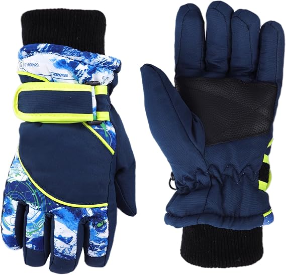 Boys Winter Snow Gloves Kids Windproof Cold Weather Ski Gloves with Thick Plush for 4-7Years