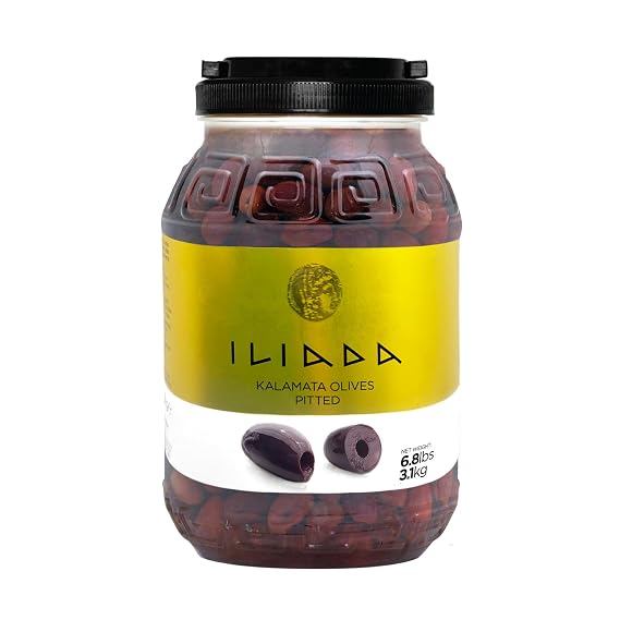 ILIADA Kalamata Pitted Olives, Net Wt 6.8 Lbs | Dr Wt 3.5 Lbs 100% Hand-Picked & Traceable Authentic Greek Olives in Brine