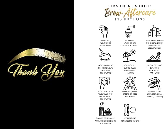 BRAWNA 50 pack Microblading Aftercare Instruction Cards, 3.5"x2", Thank You Cards, Microblading Supplies PMU kit - Suitable for Brow Aftercare Bags
