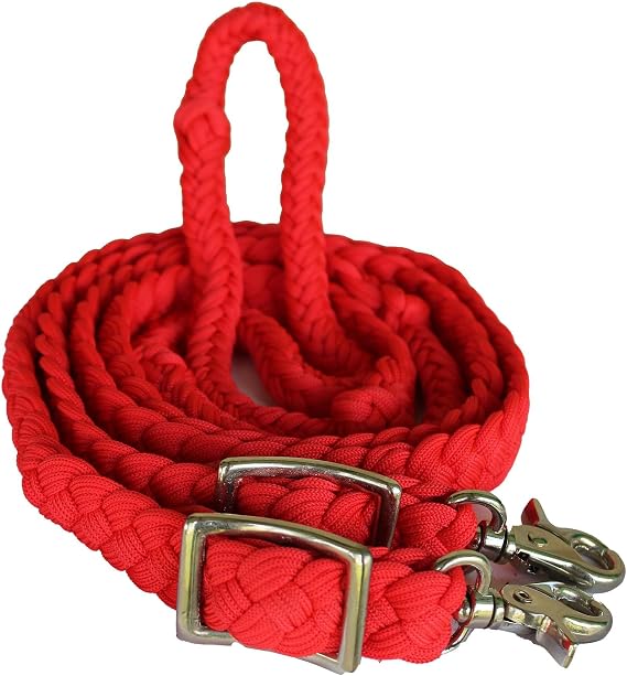 CHALLENGER Roping Knotted Horse Tack Western Barrel Reins Nylon Braided 8 Ft. Red 60723