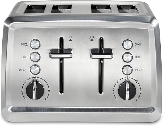 Hamilton Beach 4 Slice Toaster with Extra-Wide Slots, Bagel Setting, Toast Boost, Slide-Out Crumb Tray, Auto-Shutoff & Cancel Button, Stainless Steel (24798) | Browning Control With 7 Shades | Auto Shutoff | Bagel & Cancel Buttons | Toast Boost | Wide Slots | Stainless Steel | 24798