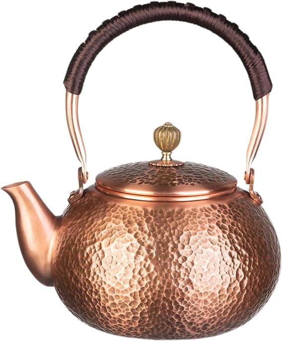 Copper Tea Kettle for Stovetop: Handmade Solid Copper Pot without Coating, Extra Thick Stove Top Tea Kettle Teapot, Hammered Teapot for Stovetop (1200ML)