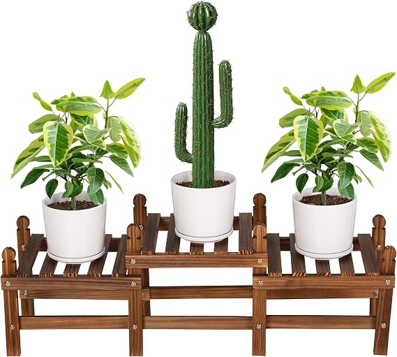 3 Tier Plant Stand Indoor,Wood Low Plant Bench for Multiple Plants | Corner Flower Pot Stand Long Plant Holder Window Plant Display Rack for Balcony Patio Garden Decor (Free-Style Combination)