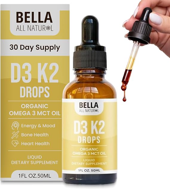 Bella All Natural Vitamin D3 K2 Liquid Drops 5000 IU (Unflavored)