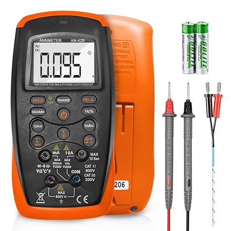 ANNMETER Digital Multimeter,DC/AC Current Voltage Resistance Capacitance Temp Hz Tester AN-42B,6000 Counts True RMS Volt Amp Ohm Electric Meter with Backlight