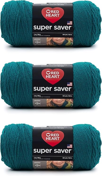 RED HEART Super Saver 3-Pack yarn, REAL TEAL 3 Pack