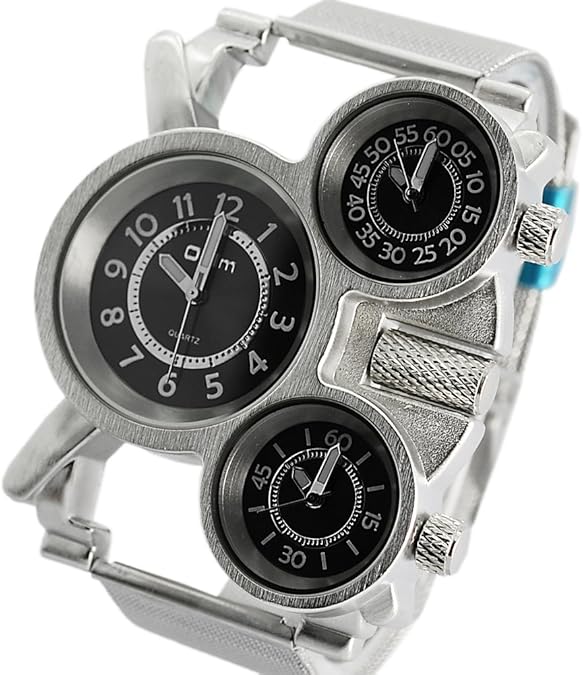 Oulm Analog Three Black Round Dials White Strap Men Watch