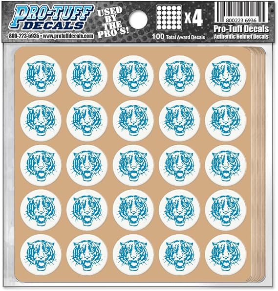 Tiger Award Decals Bengals Cats Thick mil Vinyl 1-1/8" Diameter (100 Decals) Stickers, Football, Baseball, Softball, Lacrosse, Hockey, Coaching, Motivation, Game and Practice (Columbia Blue on White)